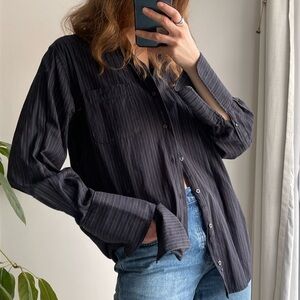 Vintage Hal Huber 100% Cotton Striped Black Button-Up Shirt